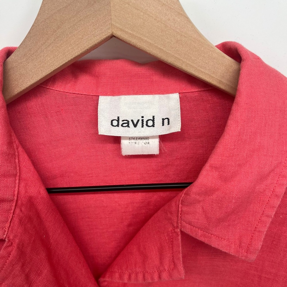Vintage David N 100% Linen Size Small Womens Button Shirt Roll Tab Sleeves Coral - Picture 3 of 6